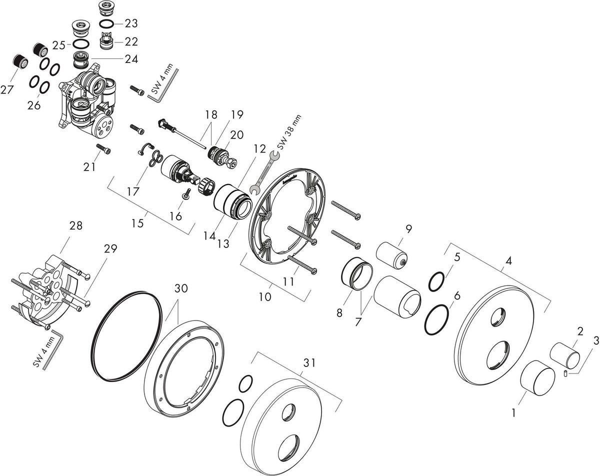 AXOR Uno Einhebel-Wannenmischer Aufputz Chrom – Wandmontage mit Umsteller & Thermostat