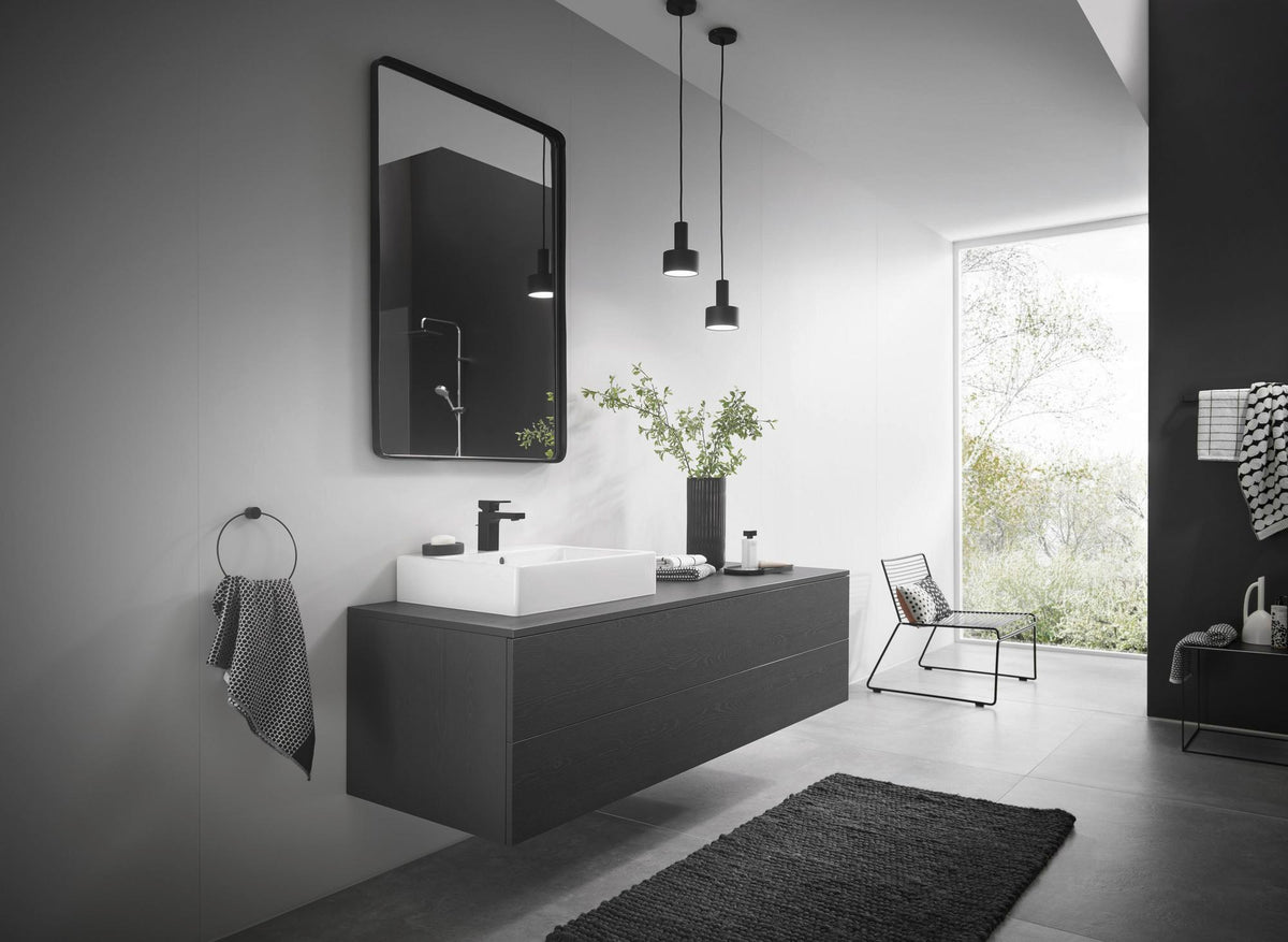 HANSGROHE Vernis Shape 100 Einhebel-Waschtischmischer mattschwarz mit Zugstangen-Ablaufgarnitur