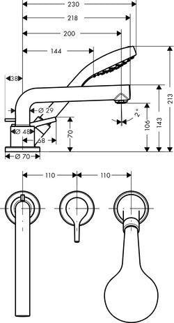 HANSGROHE Talis S 3-Loch Wannenrandarmatur chrom – Einhebelmischer mit Handbrause