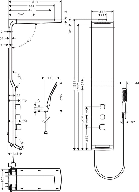 HANSGROHE Duschpaneel Raindance Lift 180 2jet DN 15 AP weiß/chrom – mit Kopf- und Handbrause
