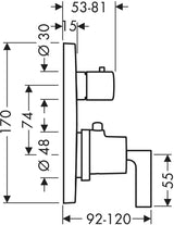 AXOR Citterio Thermostatbatterie Unterputz mit Abstellventil und Hebelgriff Chrom