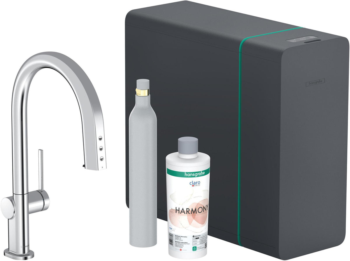HANSGROHE SodaSystem 210 Aqittura M91 Ausziehauslauf Starter Set sBox – gefiltertes, gekühltes und sprudelndes Trinkwasser