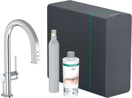HANSGROHE SodaSystem 210 Aqittura M91 Ausziehauslauf Starter Set sBox – gefiltertes, gekühltes und sprudelndes Trinkwasser