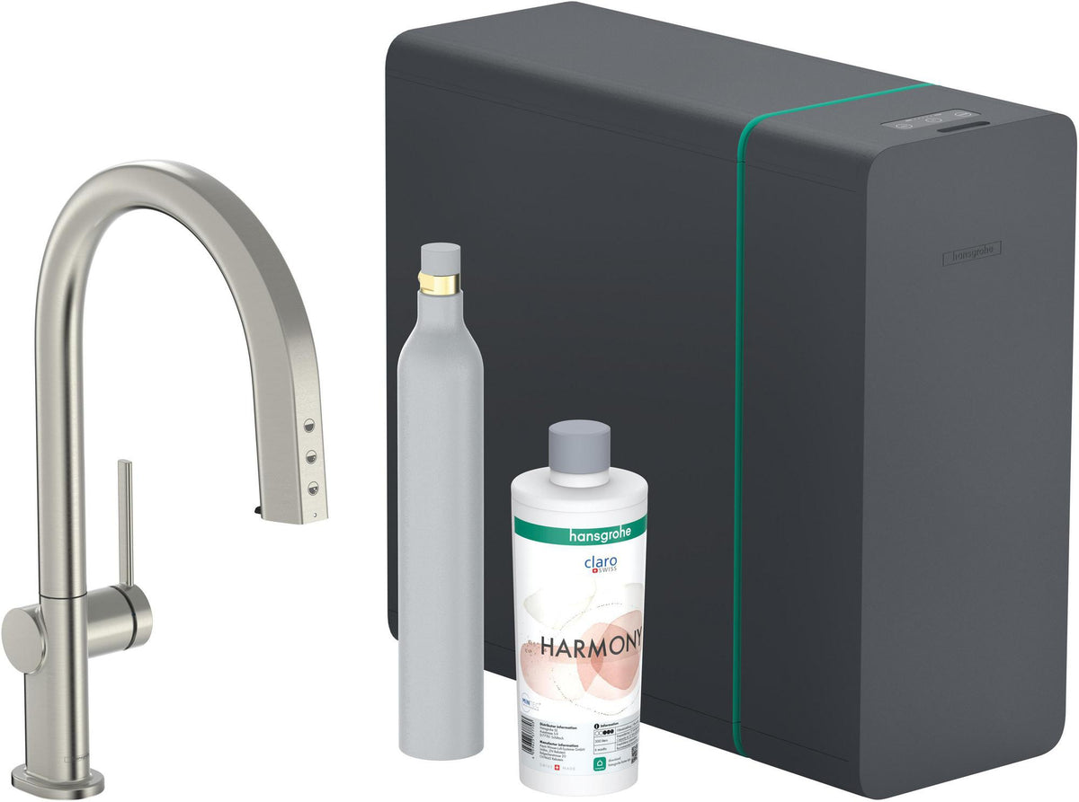 HANSGROHE SodaSystem 210 Aqittura M91 Ausziehauslauf Starter Set sBox – gefiltertes, gekühltes und sprudelndes Trinkwasser