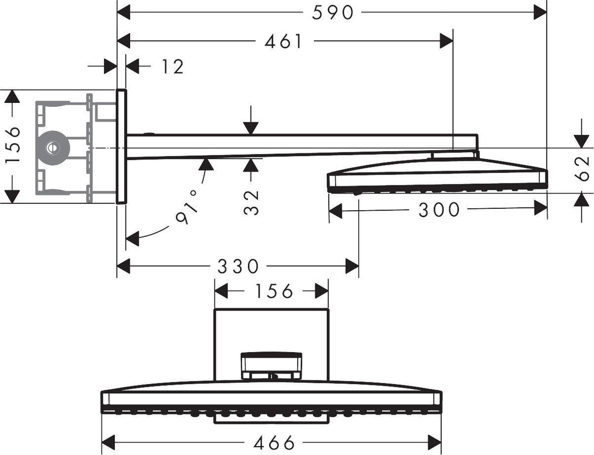 AXOR ShowerSolutions Kopfbrause 460/300 3jet Chrom – 466 x 300 mm, Rain, RainStream, MonoRain