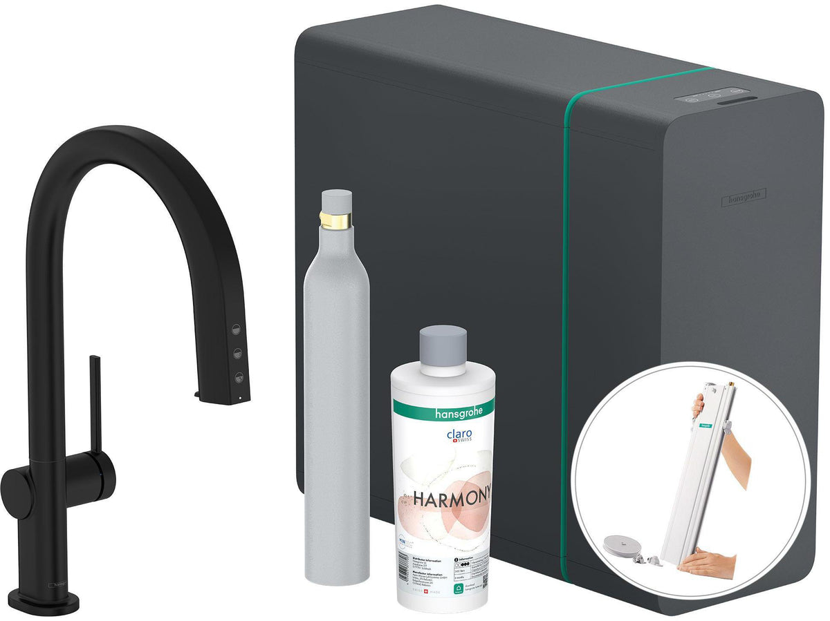 HANSGROHE SodaSystem 210 Aqittura M91 Ausziehauslauf Starter Set sBox – gefiltertes, gekühltes und sprudelndes Trinkwasser