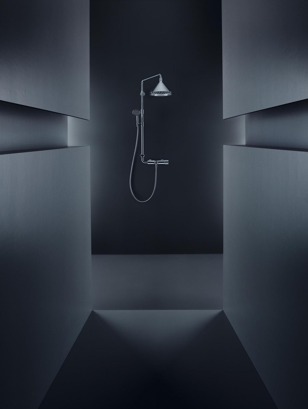 AXOR FRONT Showerpipe mit Thermostat, Kopfbrause 279 mm und Handbrause – 2 Strahlarten, Chrom