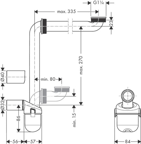 Hansgrohe Raumsparsiphon für Waschtische 50 mm – Höhenverstellbarer Flaschensiphon DN 32