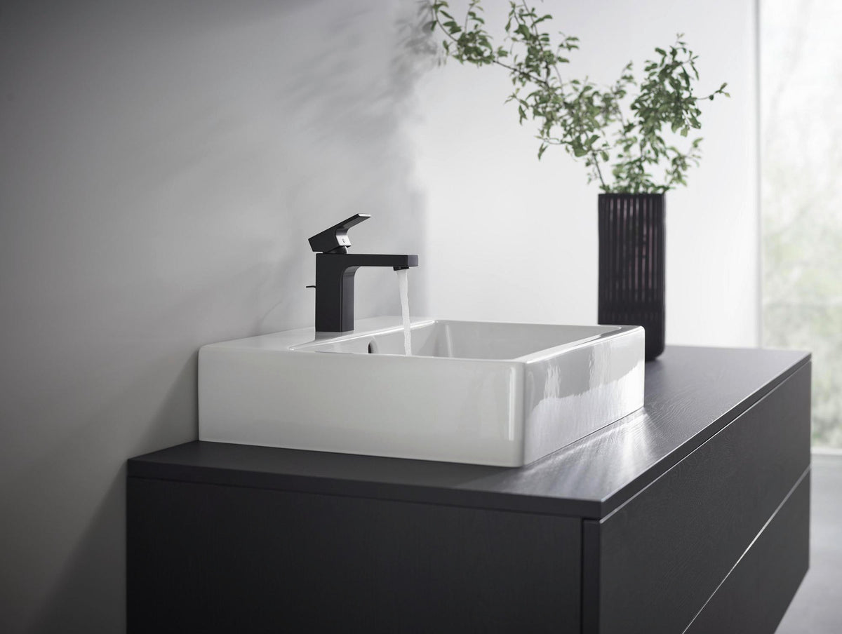 HANSGROHE Vernis Shape 100 Einhebel-Waschtischmischer mattschwarz mit Zugstangen-Ablaufgarnitur