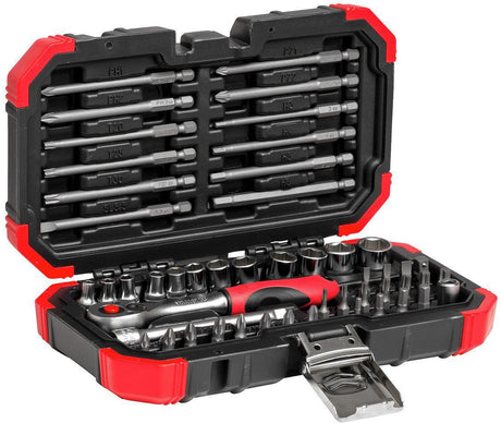 GEDORE RED Bit- und Steckschlüsselsortiment 51-teilig 1/4 Zoll SW 4-14 mm mit 72-Zahn-Umschaltknarre