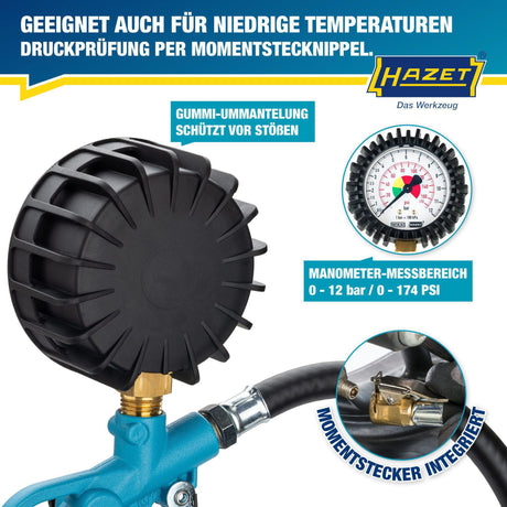 HAZET Druckluftreifenfüller 9041-1 – ungeeicht, mit Momentstecker, 12 bar, 400 mm Schlauch