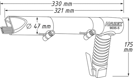 HAZET Druckluftnadelentroster 9035-5 – 3200 min-¹, 19x3 mm Nadeln, 47 mm Hub