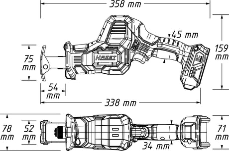 HAZET Akku-Säbelsäge 9534-10 18 V, 25 mm Hub, 0-3000 min-¹, bürstenloser Motor