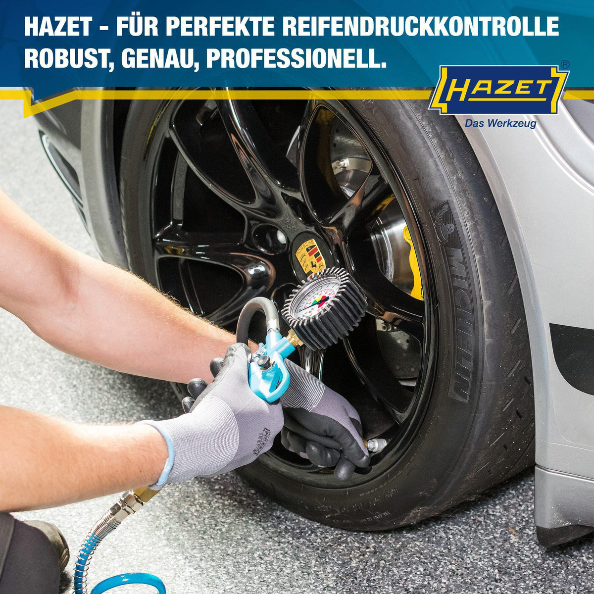 HAZET Druckluftreifenfüller 9041-1 – ungeeicht, mit Momentstecker, 12 bar, 400 mm Schlauch