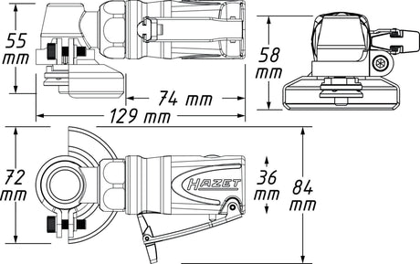 HAZET Druckluftwinkelschleifer 9033M-7 – 50-59 mm, 18000 min-¹, 84 l/min