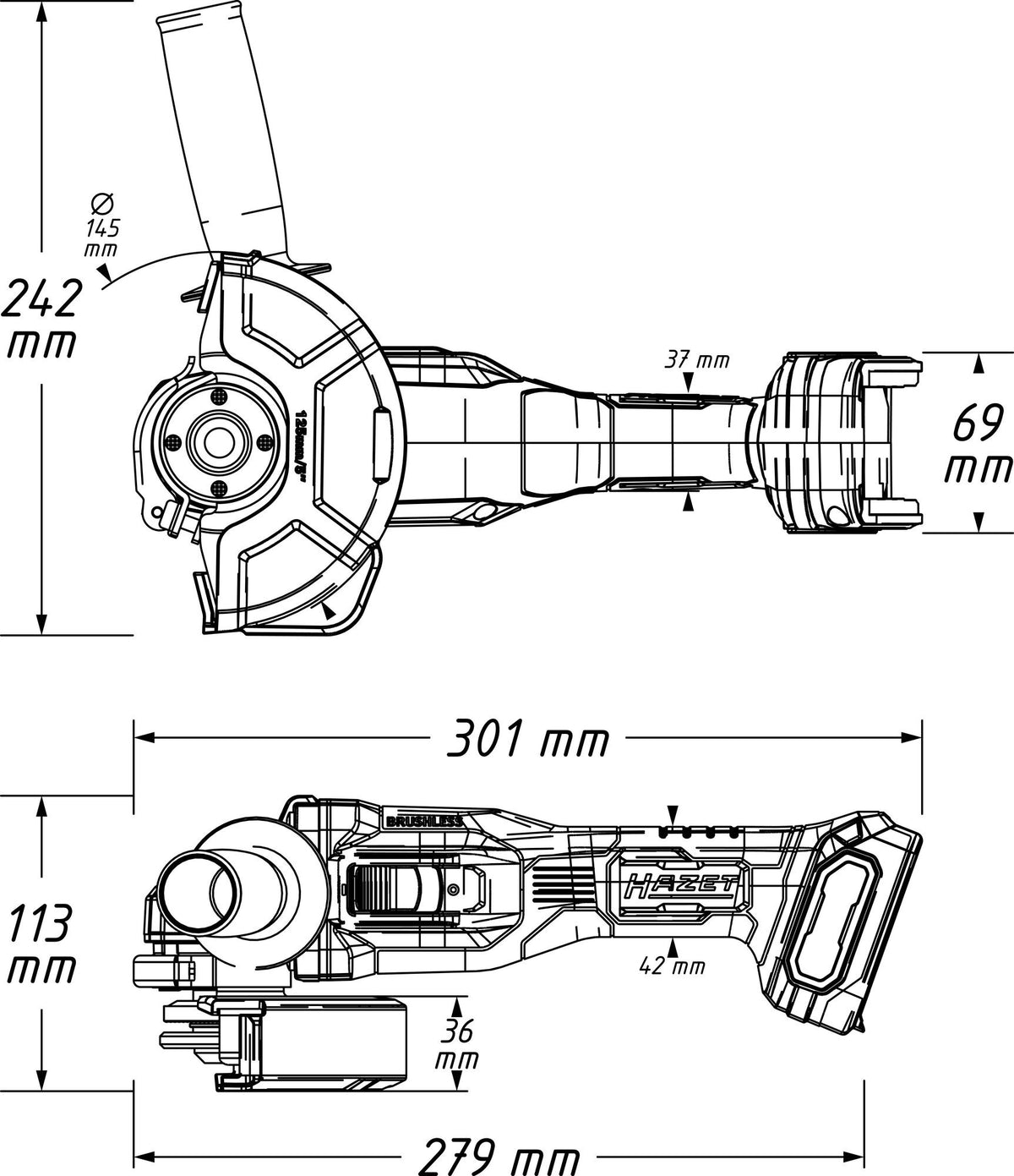 HAZET Akku-Winkelschleifer 9533-10 18V 125mm 10000 min-¹ – Kompakt & Ergonomisch