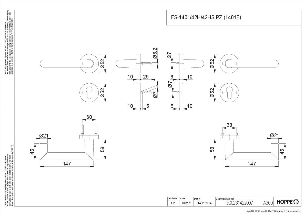HOPPE Feuerschutz-Antipanik-Türgriffgarnitur Rotterdam FS-1401/42H/42HS Aluminium F1