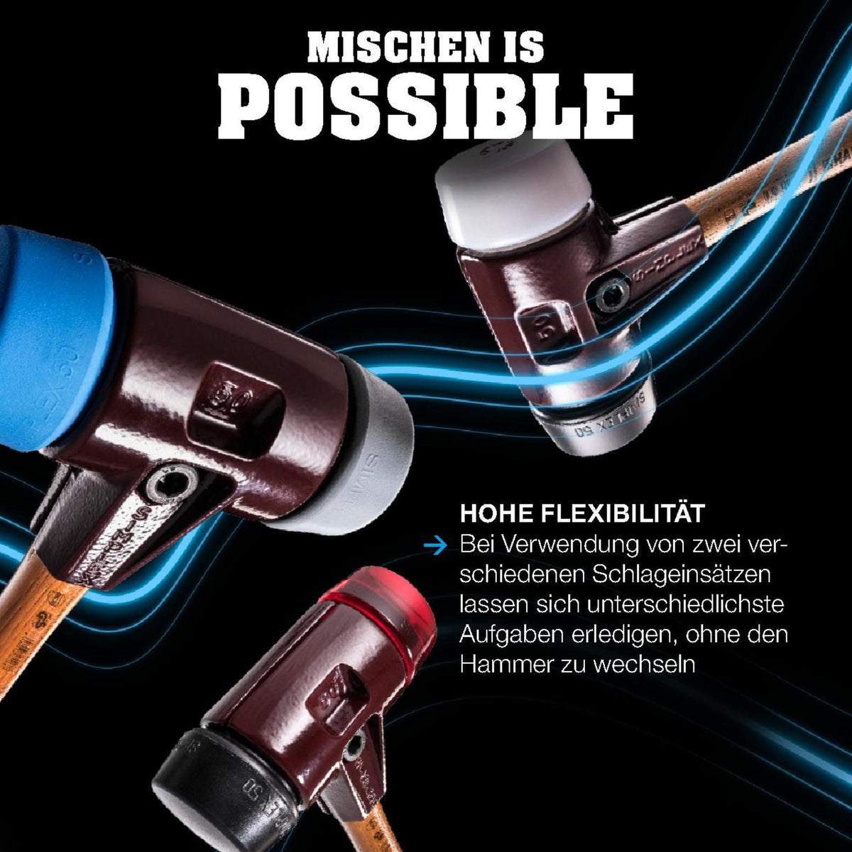 SIMPLEX Schonhammer Plusbox Starterkit von HALDER, 60 mm Kopf, Gummi/Superplastik, lackierter Holzstiel