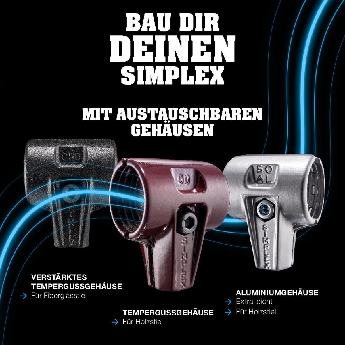 SIMPLEX Schonhammer 295 mm von HALDER – Weich/Mittelhart mit Holzstiel und TPE-Einsätzen