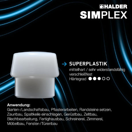 Halder Simplex Vorschlaghammer 3170g, Ø80mm, Hickorystiel, mittelharte Einsätze