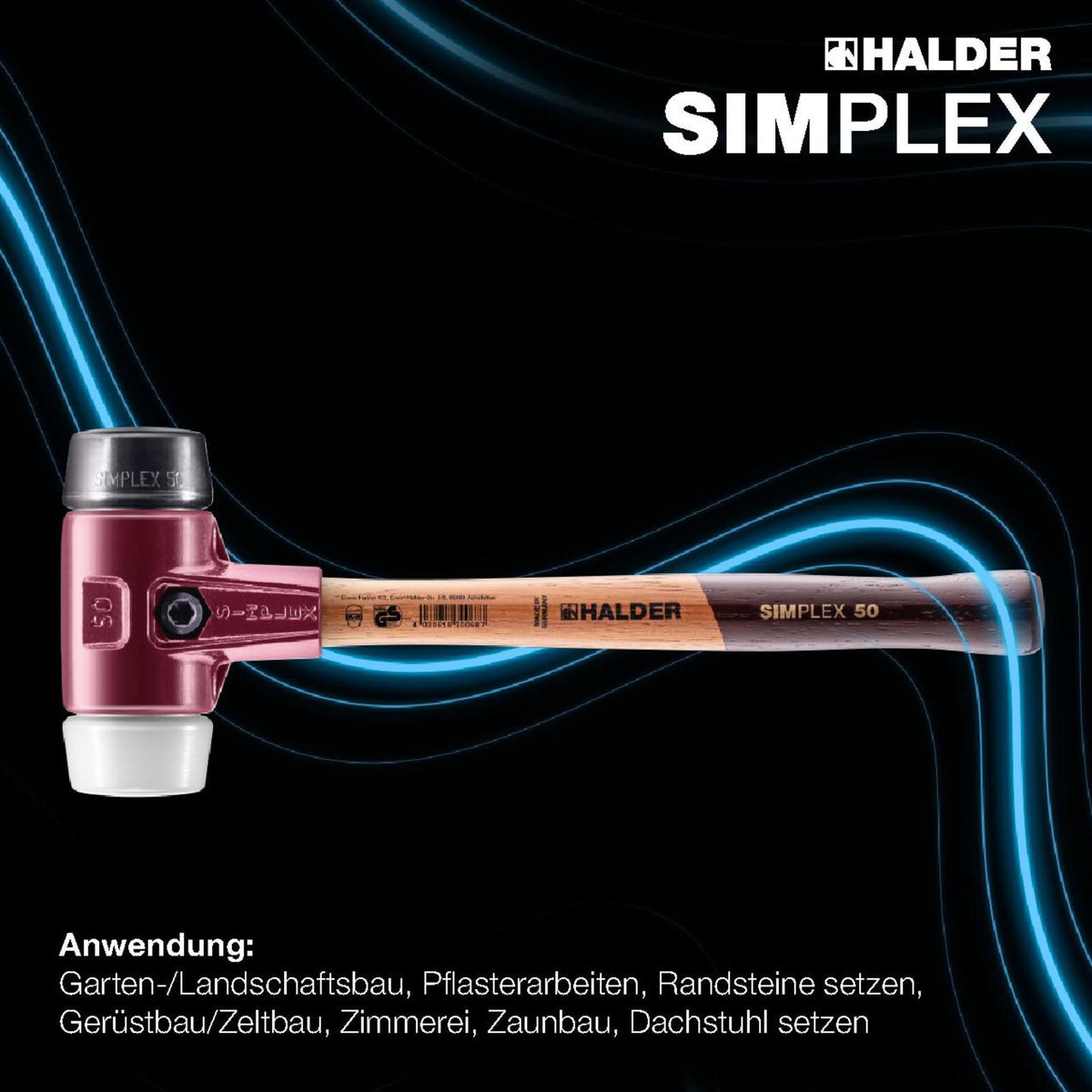 SIMPLEX Schonhammer Plusbox Starterkit von HALDER, 60 mm Kopf, Gummi/Superplastik, lackierter Holzstiel