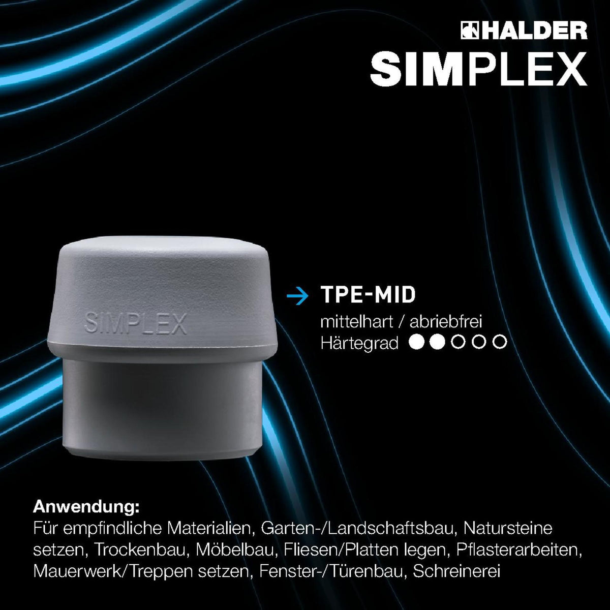 SIMPLEX Schonhammerkopf TPE-mid grau mittelhart 30 mm von HALDER – abriebfrei & lose