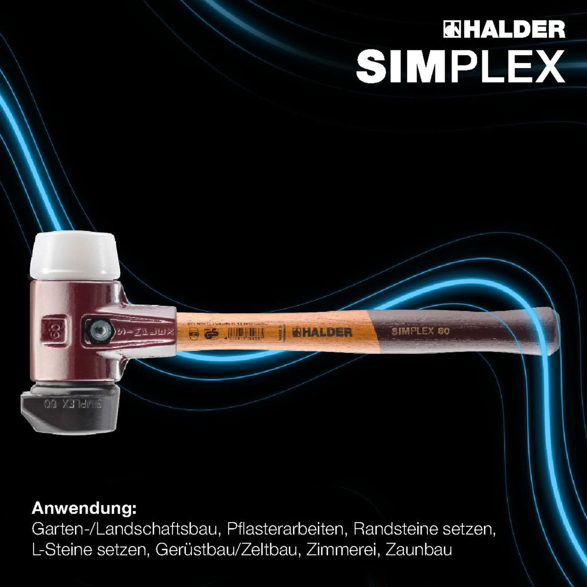 HALDER SIMPLEX Schonhammer Starterkit 180 mm, Kopf-Ø 80 mm, mit Flaschenöffner und 2 Einsätzen