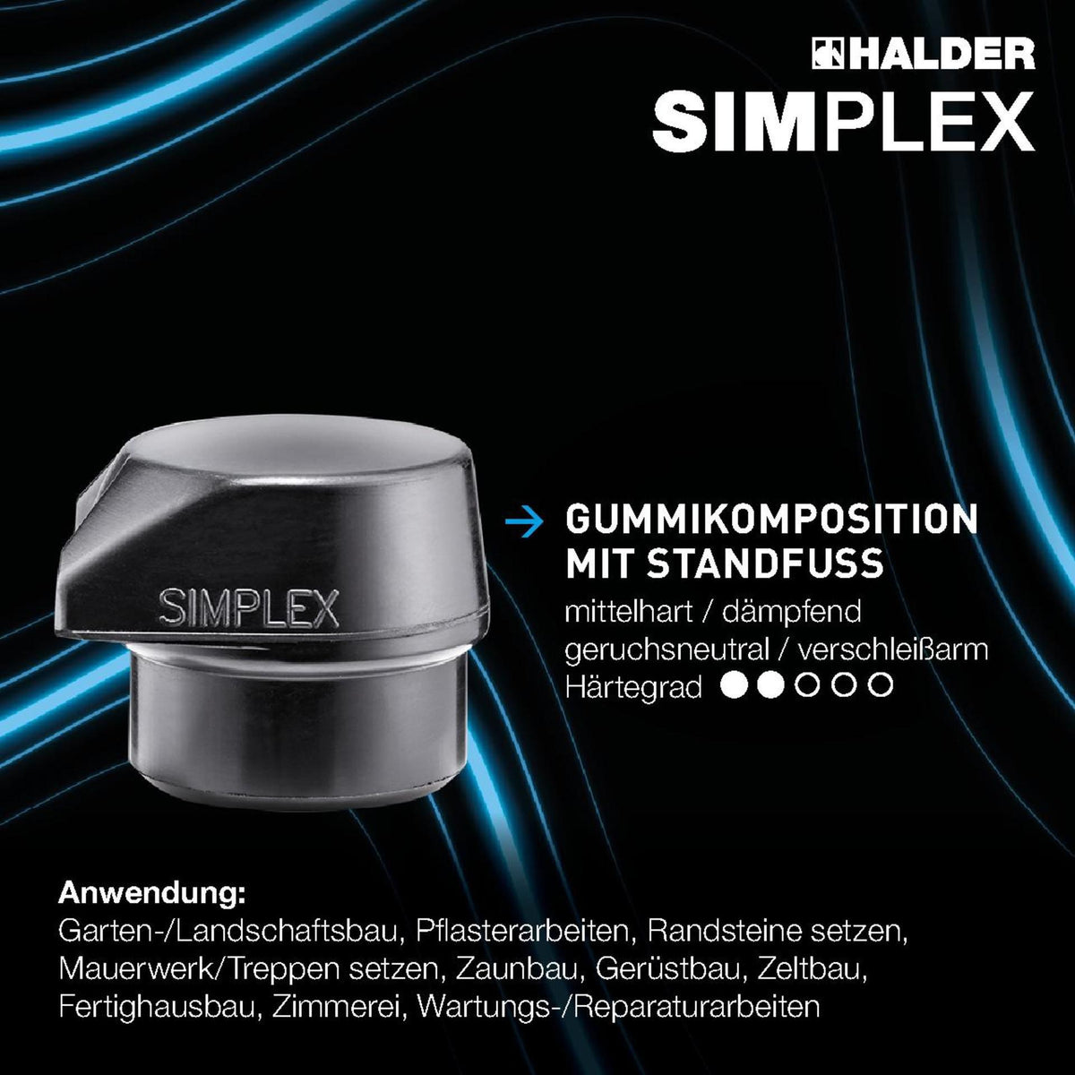 Halder Simplex Vorschlaghammer 3170g, Ø80mm, Hickorystiel, mittelharte Einsätze