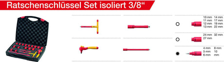 Wiha Ratschenschlüsselset 21-teilig 3/8 Zoll 8-22 mm isoliert bis 1000 V AC