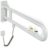 HEWI Stützklappgriff Serie 801 drehbar mit WC-Spül-/Funktionstaste senfgelb 850 mm