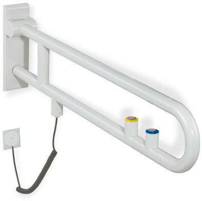 HEWI Stützklappgriff Serie 801 drehbar mit WC-Spül-/Funktionstaste senfgelb 850 mm