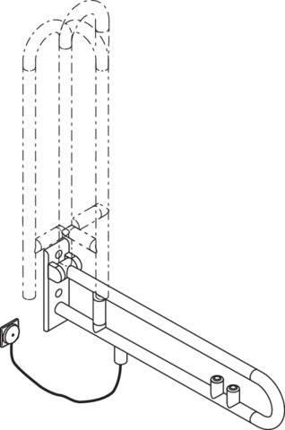 HEWI Stützklappgriff Serie 801 drehbar mit WC-Spül-/Funktionstaste senfgelb 850 mm
