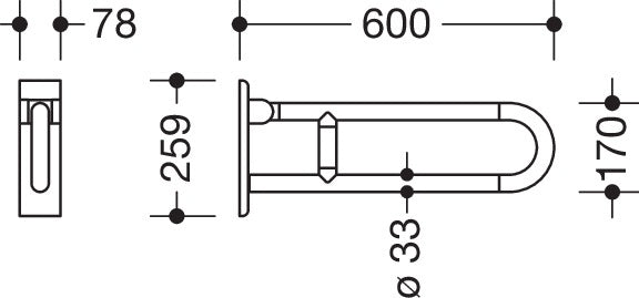 HEWI Stützklappgriff Serie 801, 600 mm, Stahlkern, senfgelb – Wandmontage, klappbar