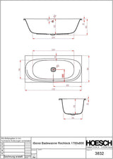 HOESCH iSensi Rechteck-Badewanne 1700x800 mm Weiß – Sanitäracryl, 2 Rückenschrägen, Einbau