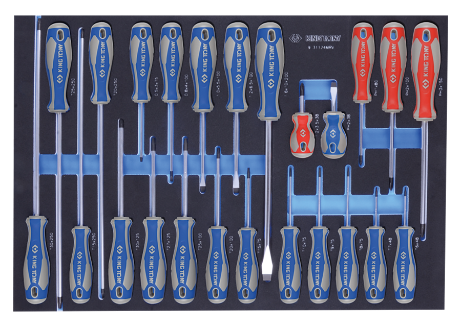 KING TONY Profi-Werkzeuge - Torx®-, Schlitz-und PHILLIPS®-Schraubendreher-Set, EVAWAVE - 24 tlg. 931124MRV