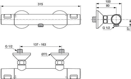 Ideal Standard Ceraflex Armaturenpaket Chrom – Waschtischarmatur, Brausethermostat & Brausekombination