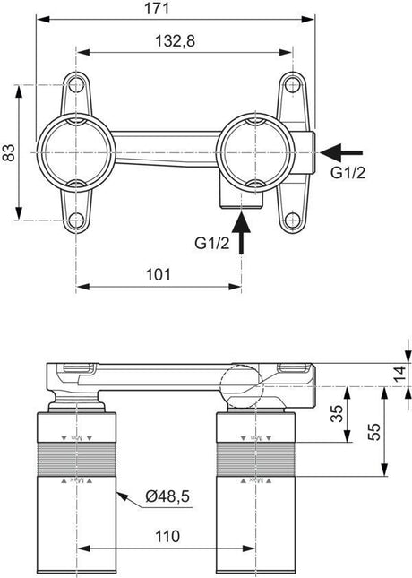 Ideal Standard Unterputz-Bausatz 1 für Wand-Waschtischarmatur – Einbauteil mit 1/2 Zoll Anschluss