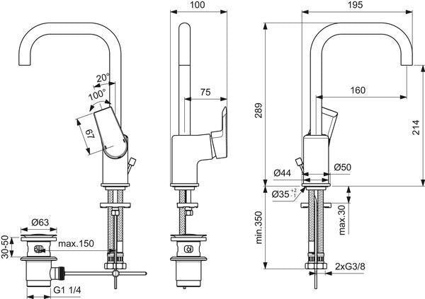 Ideal Standard Tesi Waschtischarmatur mit hohem Auslauf, 160 mm Ausladung, Chrom – Einhandhebelmischer mit Ablaufgarnitur