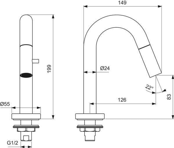 Ideal Standard i.life S Handwaschbecken-Paket mit Standventil, weiß/chrom, Ablauf links