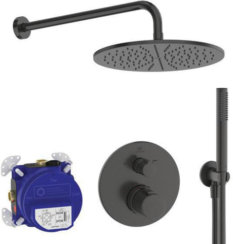 Ideal Standard IS Armaturen-Bundle UP Ceratherm T100 Magnetic Grey – Thermostat, Regenbrause & Handbrause