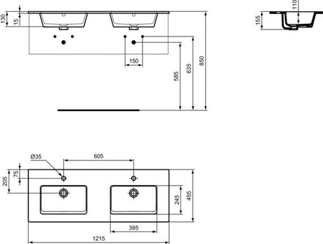 Ideal Standard Eurovit+ Möbelpaket: Waschtisch 121 cm & Unterschrank 120 cm mit 4 Auszügen, Hochglanz Grau
