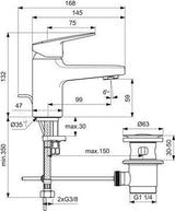Ideal Standard Ceraplan Waschtischarmatur H60 mit Ablaufgarnitur, Ausladung 99 mm, Chrom