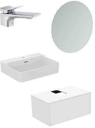 Ideal Standard Conca Waschtisch-Paket mit Unterschrank, Spiegel und Armatur – Weiß
