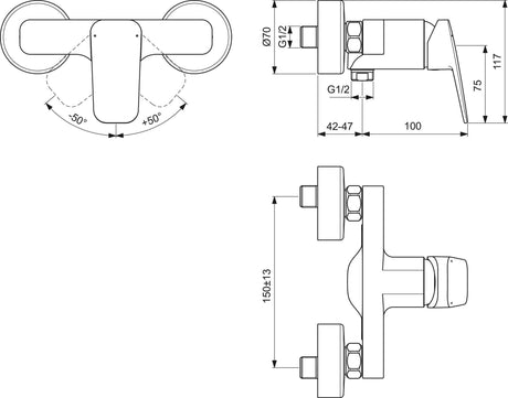 Ideal Standard Ceraplan Armaturen-Bundle mit Waschtischarmatur, Brausearmatur und Brausekombination in Chrom