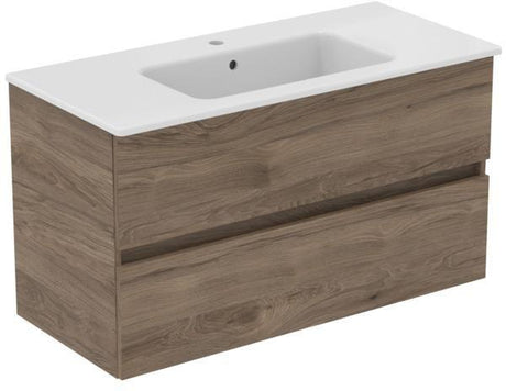 IDEAL STANDARD Möbelpaket Eurovit+ mit Waschtisch 101 cm und Unterschrank 100 cm, 2 Auszüge, Weiß/Hellgrau