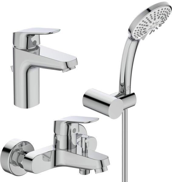Ideal Standard Ceraflex Armaturenpaket Chrom – Waschtisch-, Brausearmatur & 3-Funktions-Handbrause-Set