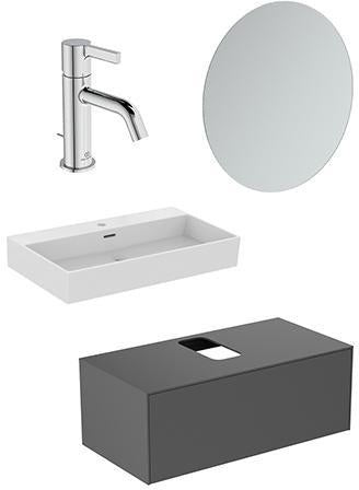 Ideal Standard Conca Waschtisch-Paket Bundle05 – Unterschrank Anthrazit, Spiegel & Armatur
