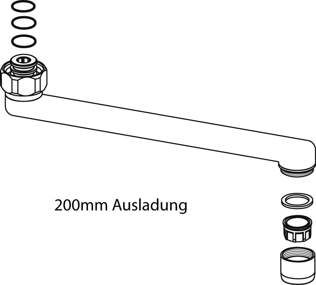 IDEAL STANDARD Rohrauslauf 200 mm für Wand-Küchenarmatur, Chrom glänzend, verchromt