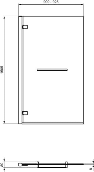 Ideal Standard i.life Falttür mit Handtuchstange 900 mm, Anschlag links, Silber – Badewannen-Duschwand aus Sicherheitsglas