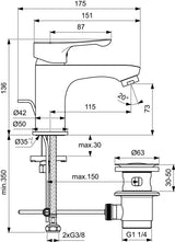 Ideal Standard Alpha Waschtischarmatur mit Ablaufgarnitur, 115 mm Ausladung, Chrom
